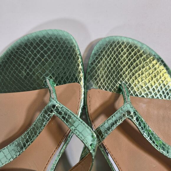 L Jewel Badgley Mischka Nolin Metallic Green Ankle Wrap Thong Sandals Heels Sz 6 - Picture 7 of 10